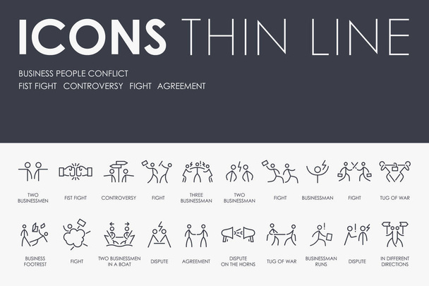 Set of business people conflict Thin Line Vector Icons and Pictograms - Vector, Image