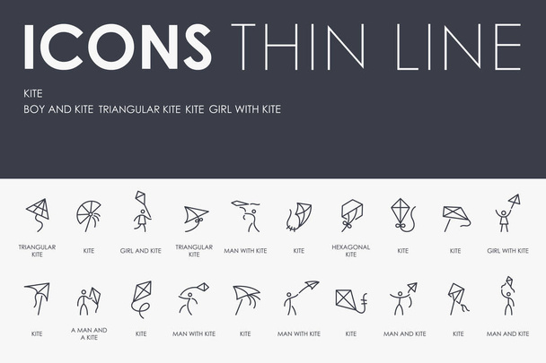 Ensemble d'icônes vectorielles de ligne mince de cerf-volant et pictogrammes
 - Vecteur, image