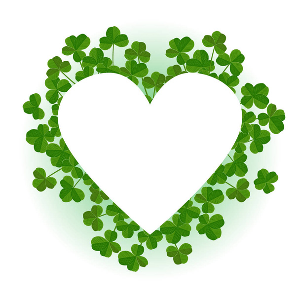 Saint Patricks Day vektör arka plan, kalp şekli çerçeve ile gerçekçi shamrock bırakır - Vektör, Görsel