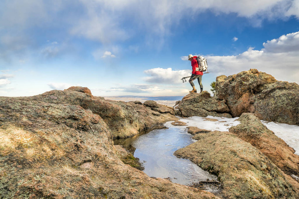 backpacker on a mountain ridge in Colorado - Photo, Image