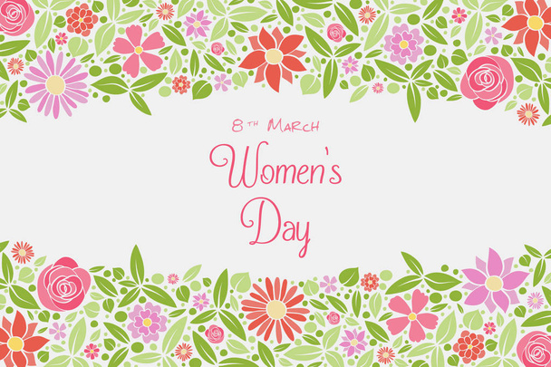 Cute card for Women's Day with cartoon flowers. Vector. - Wektor, obraz