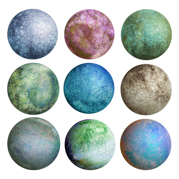 Colorful set of watercolor planets isolated - Foto, Bild