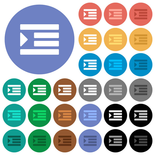 Increase text indentation round flat multi colored icons - Вектор,изображение