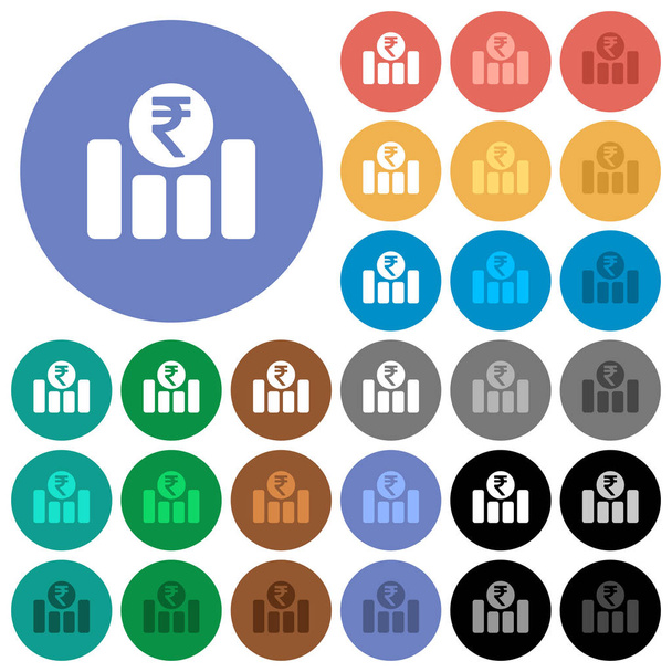 Indian Rupee financial graph round flat multi colored icons - Vector, Image