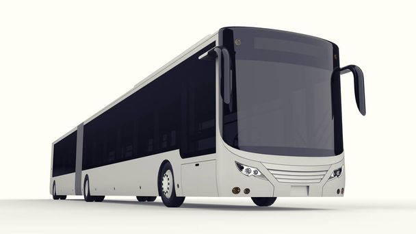A large city bus with an additional elongated part for large passenger capacity during rush hour or transportation of people in densely populated areas. Model template for placing your images and insc - Photo, Image