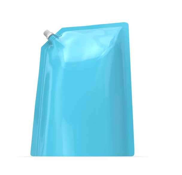 Detergent refill package, 3d render light blue stand-up pouch bag mockup with cap - Photo, image