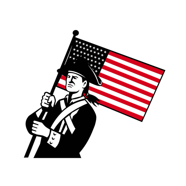 Αμερικανός πατριώτης εκμετάλλευση σημαία ρετρό - Διάνυσμα, εικόνα