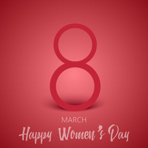 8 March greeting card with hand written text on red. Happy Women's Day. Vector - Vector, Image