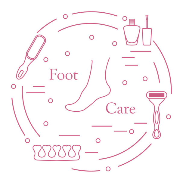 Pedicure tools and products for beauty and care. - Wektor, obraz