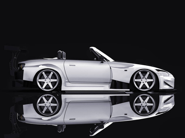 Сучасний сірий металевий спортивний кабріолет. Відкритий автомобіль з тюнінгом. 3D візуалізація
. - Фото, зображення