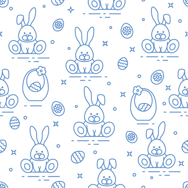 Pattern with Easter rabbits, eggs, baskets. - Vektor, obrázek