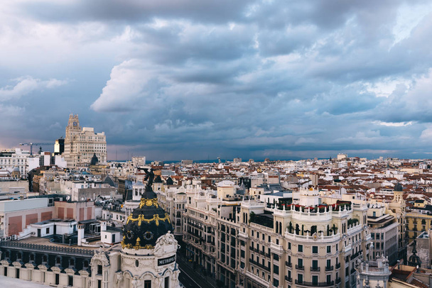 Skyline of Madrid from Circulo de Bellas Artes rooftop - Fotó, kép