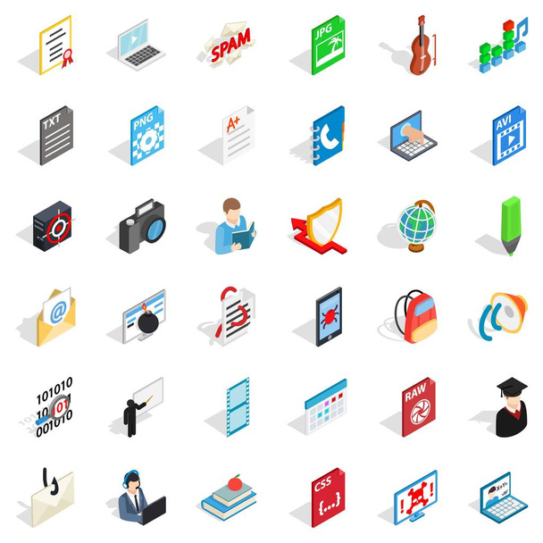Exercise book icons set, isometric style - Vector, imagen