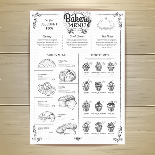 Vintage bakery menu design. Restaurant menu. Document template - Vektor, obrázek