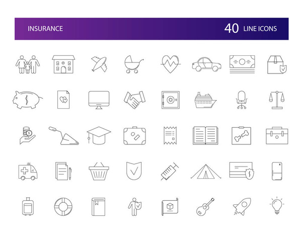 Line icons set. Insurance pack. Vector illustration - Vector, Image