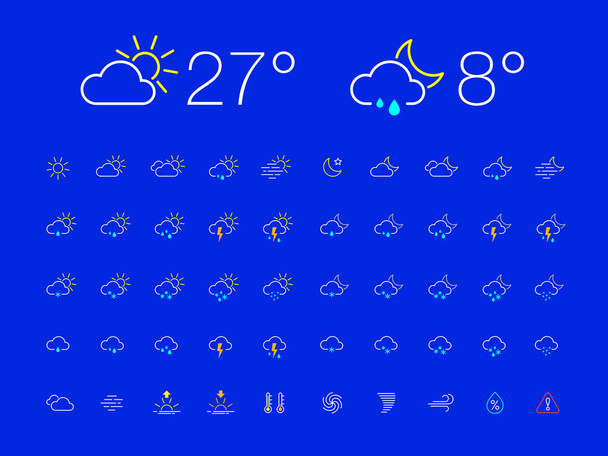 Комплект значков погоды "День тонкой линии"
 - Вектор,изображение