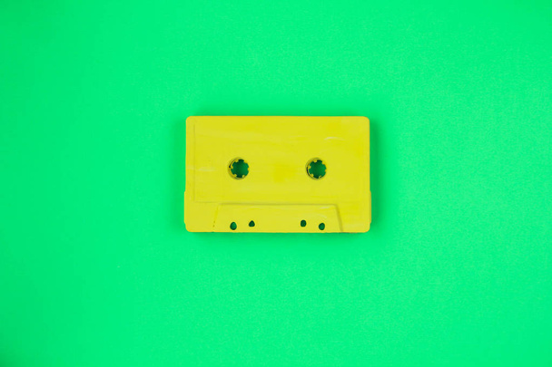 yellow cassette for tape recorder - Foto, Imagem