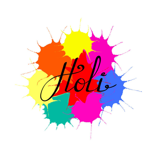 Χέρι γραπτή προσφορά Holi με πιτσιλιές πολύχρωμα χρώματα που απομονώνονται σε λευκό φόντο, διάνυσμα, εικονογράφηση - Διάνυσμα, εικόνα