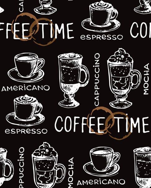 Käsin piirretty doodle kahvi kuvio
 - Vektori, kuva
