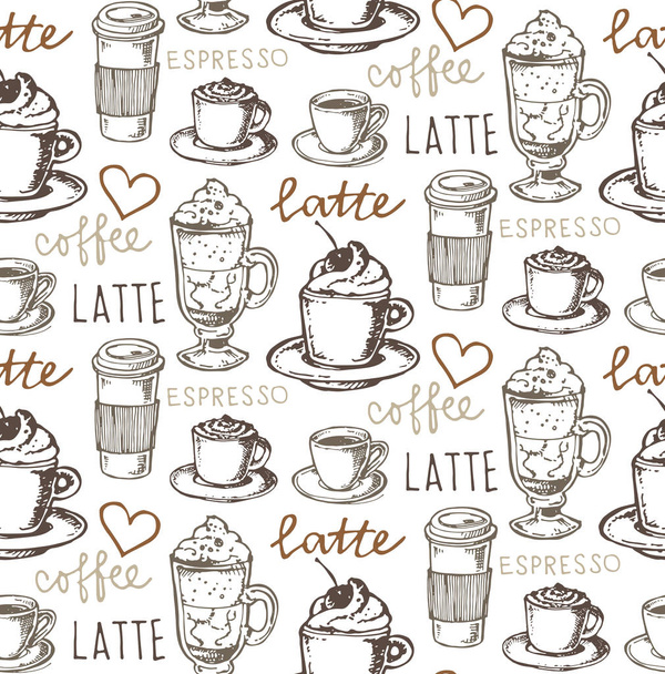 Patrón de café garabato dibujado a mano
 - Vector, Imagen