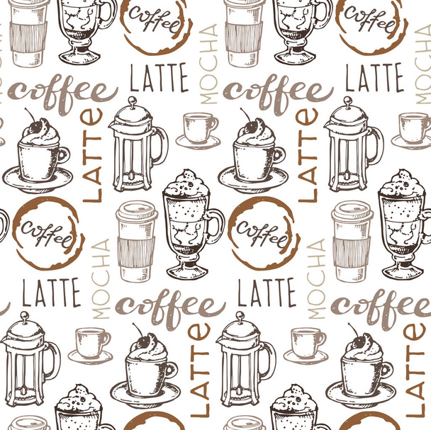 Hand drawn doodle coffee pattern - ベクター画像