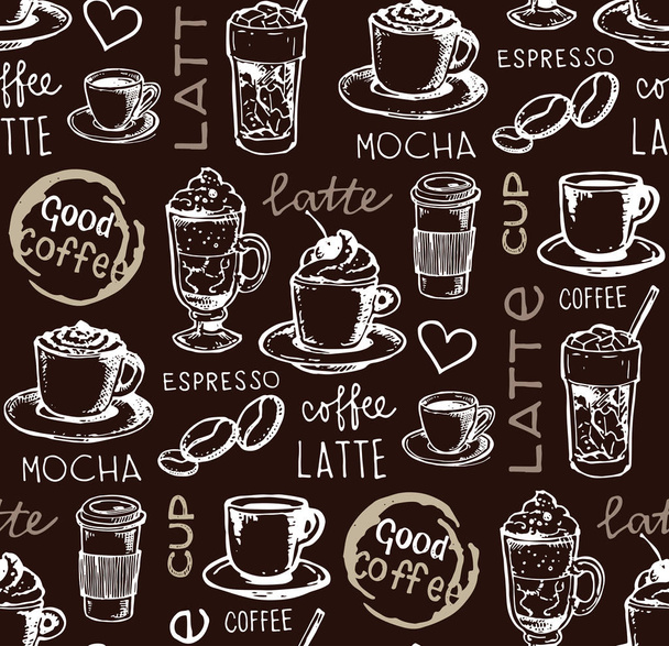 Ręcznie rysowane doodle Kawa wzór - Wektor, obraz