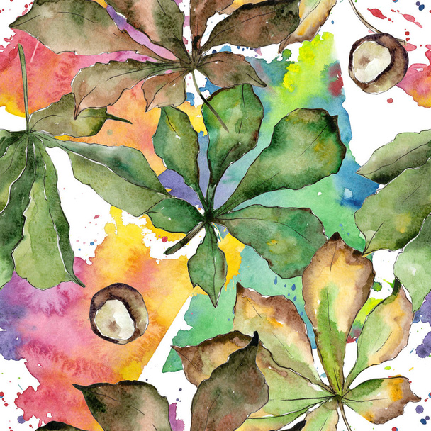 Chestnut leaves pattern in a watercolor style. - Fotografie, Obrázek