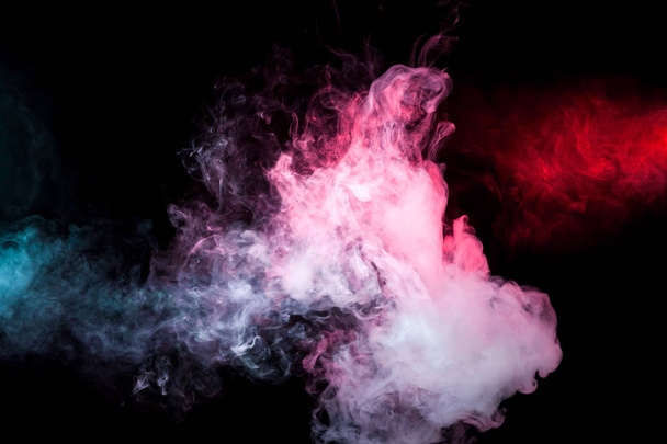 Cloud of smoke of blue, white and red  isolated background. Background from the smoke of vape - Photo, image