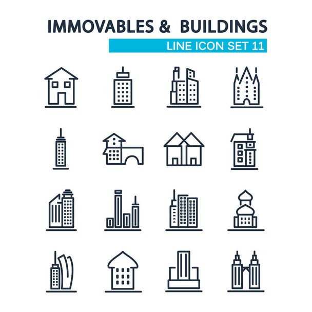 Set Of Buildings Design Style Decorative Icons - Vector, Image