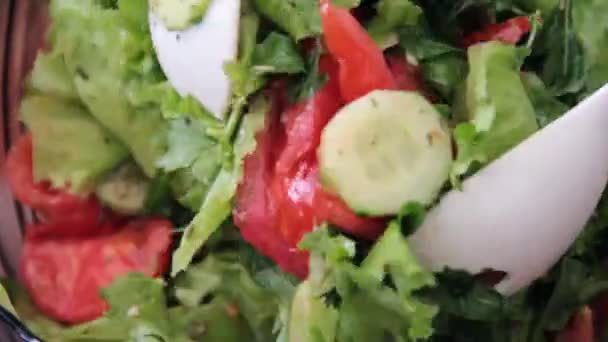 spoon salad with tomatoes - Footage, Video
