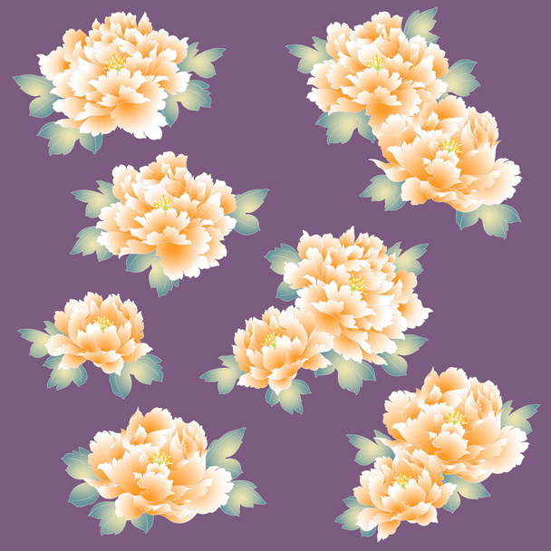 Japanese style peony,Design of a Japanese style peony flowerIt is used for a kimonoIt is a vector work - Вектор,изображение