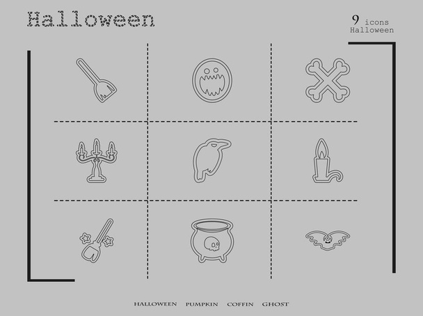 Coleção de 9 ícones de Halloween. Ilustração vetorial em estilo de linha fina
 - Vetor, Imagem