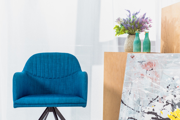 Blue modern chair in modern light room  - 写真・画像