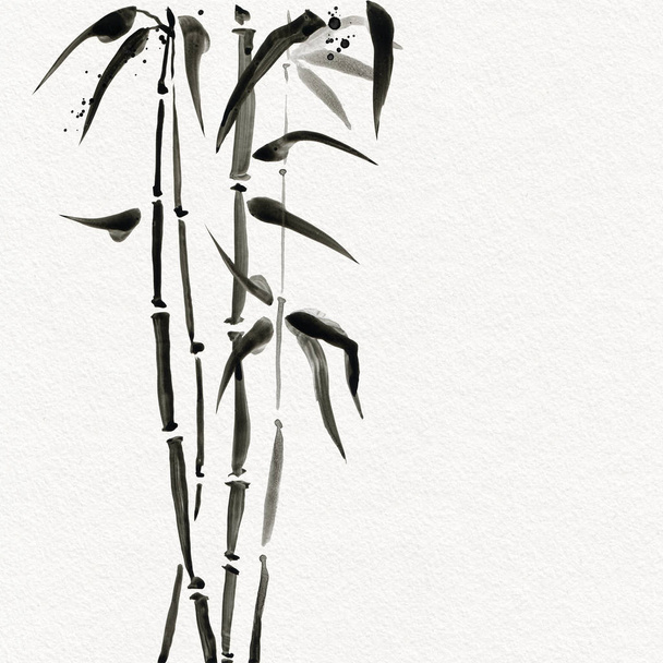 Τα δέντρα μπαμπού σε ιαπωνικό στυλ. Ζωγραφική με νερομπογιές εικονογράφηση - Φωτογραφία, εικόνα