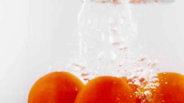 Slice of tomato falling into the watter - Filmmaterial, Video