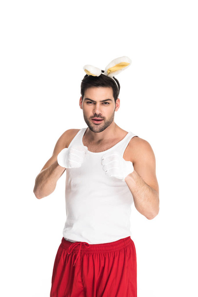 Man with bunny ears isolated on white, easter concept - Foto, Bild