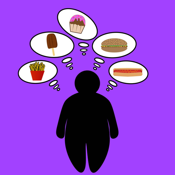 Homem obeso pensando em junk food
. - Vetor, Imagem