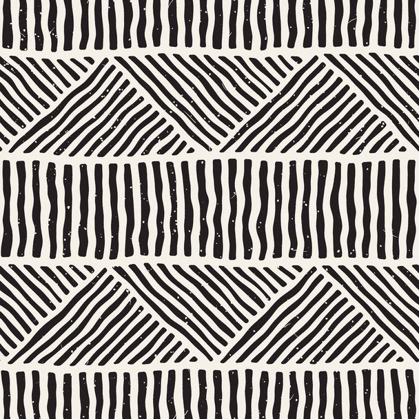 Seamless geometric doodle lines pattern in black and white. Adstract hand drawn retro texture. - Wektor, obraz