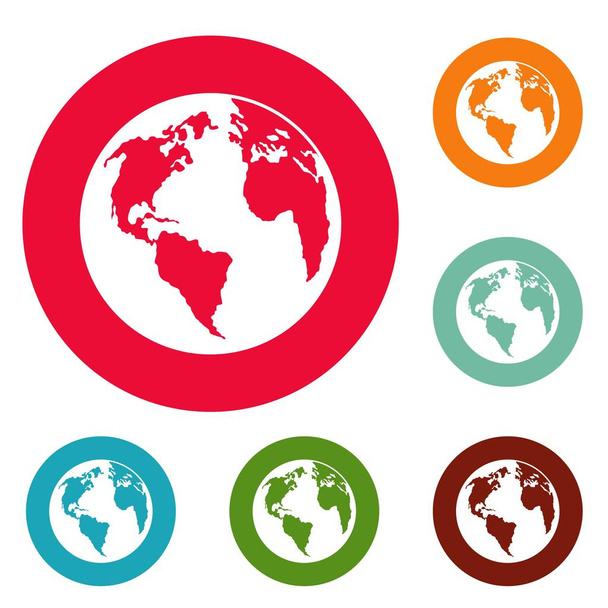 Continent on planet icons circle set vector - Vector, imagen