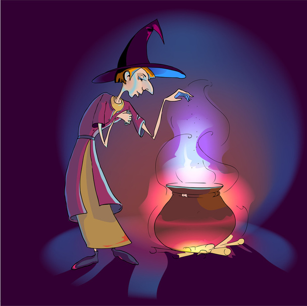 Witch met drankje in de pot. vectorillustratie. - Vector, afbeelding