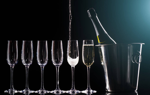 Champagne glasses set on black background - Foto, Imagem