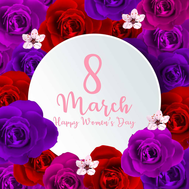 8 marzo design di sfondo moderno con fiori. Felice giorno delle donne elegante biglietto di auguri con fiori di ciliegio
. - Vettoriali, immagini