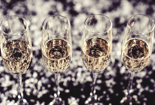 Celebrating new year, birthday, xmas party. Bottle of champagne  - Zdjęcie, obraz