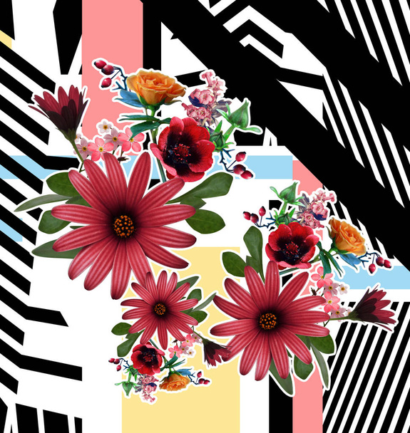 flower and geometric pattern - Valokuva, kuva