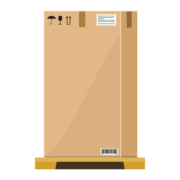 Вектор Порожня високоякісна картонна коробка на дерев'яній піддоні з плоским і суцільним дизайном кольору
. - Вектор, зображення