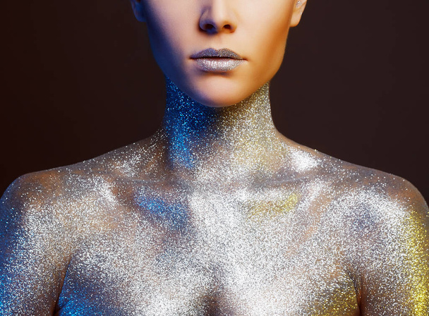 Beautiful Woman with Sparkles on Body - Foto, imagen