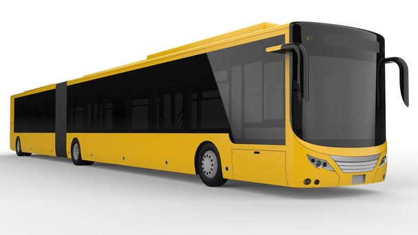 A large city bus with an additional elongated part for large passenger capacity during rush hour or transportation of people in densely populated areas. Model template for placing your images and insc - Photo, Image