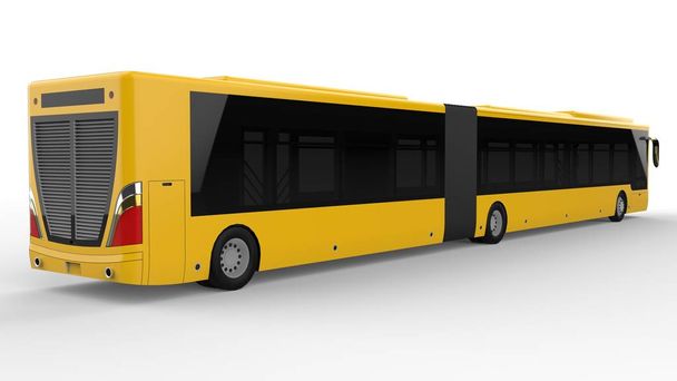 Un grand bus urbain avec une partie allongée supplémentaire pour une grande capacité de passagers pendant les heures de pointe ou le transport de personnes dans des zones densément peuplées. Modèle de modèle pour placer vos images et insc
 - Photo, image