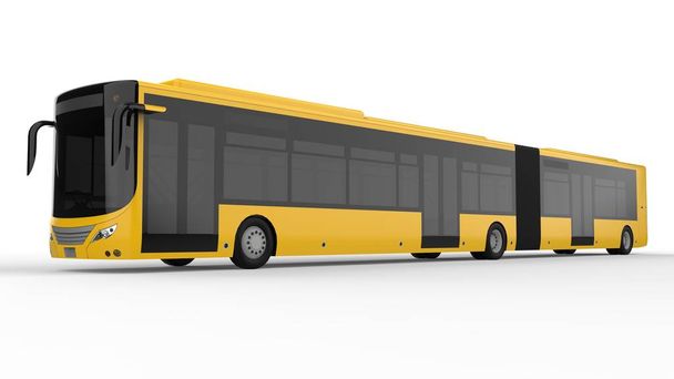 Un grand bus urbain avec une partie allongée supplémentaire pour une grande capacité de passagers pendant les heures de pointe ou le transport de personnes dans des zones densément peuplées. Modèle de modèle pour placer vos images et insc
 - Photo, image