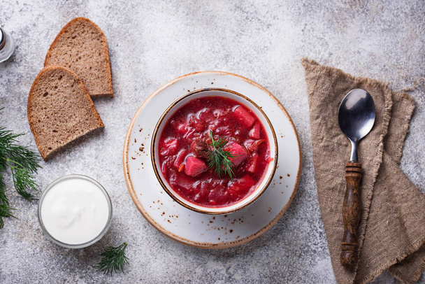 Traditional Ukrainian beetroot soup borsch - Photo, Image